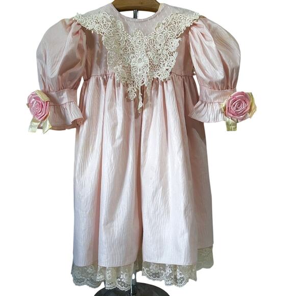 Jinelle Other - *SOLD SOLD SOLD* Vintage 80s Toddler Dress Pink Satin Lace Girl Party Dress 3T
